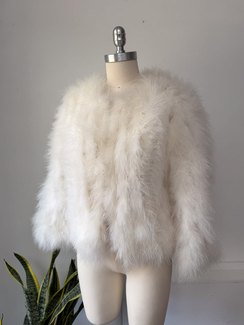 70s White Marabou Feather Jacket / S-M