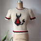70s Devil Cat Novelty Graphic Knit Soft Wool Crop Sweater / XS
