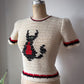 70s Devil Cat Novelty Graphic Knit Soft Wool Crop Sweater / XS