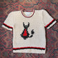 70s Devil Cat Novelty Graphic Knit Soft Wool Crop Sweater / XS