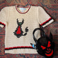 70s Devil Cat Novelty Graphic Knit Soft Wool Crop Sweater / XS