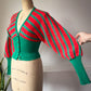 70s I. Magnin Youth Guild Red & Green Boucle Wool Cropped Balloon Sleeve Sweater / XS