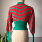 70s I. Magnin Youth Guild Red & Green Boucle Wool Cropped Balloon Sleeve Sweater / XS