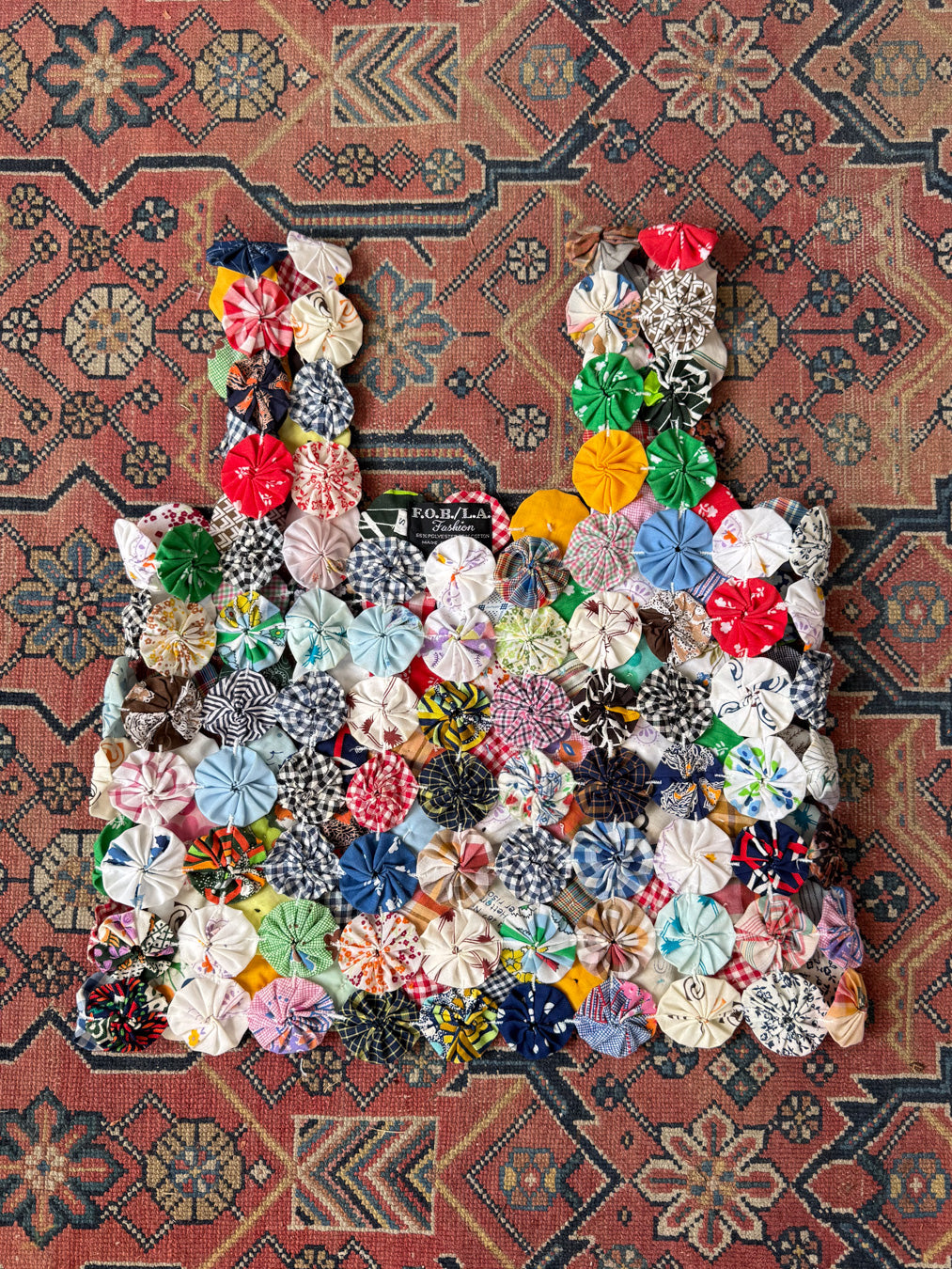 70s Yo-yo Quilt Textile Crop Top