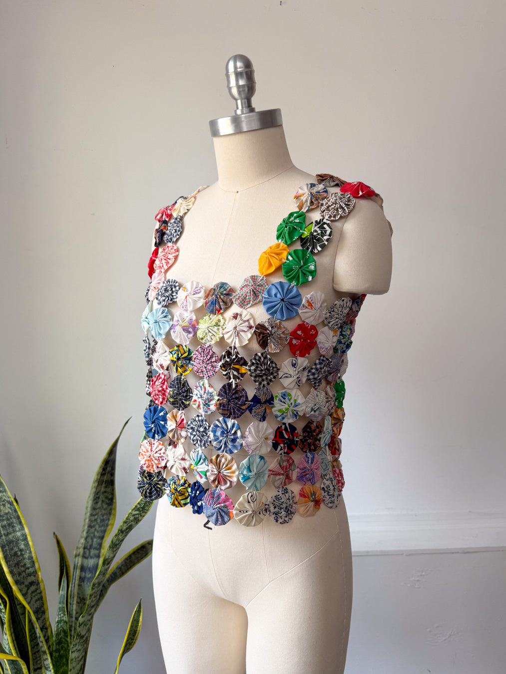 70s Yo-yo Quilt Textile Crop Top