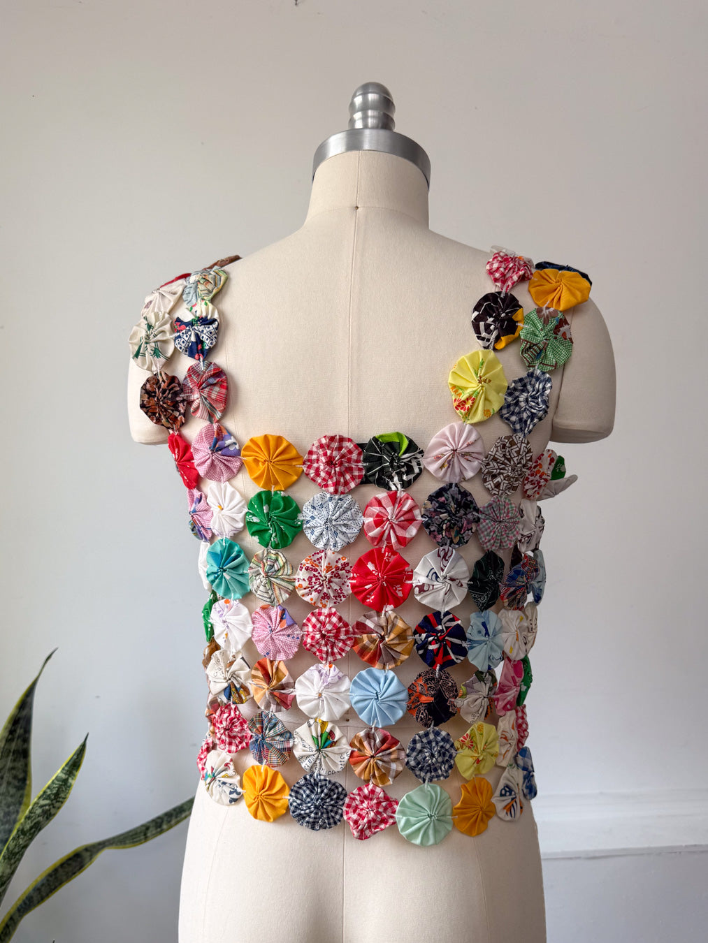 70s Yo-yo Quilt Textile Crop Top