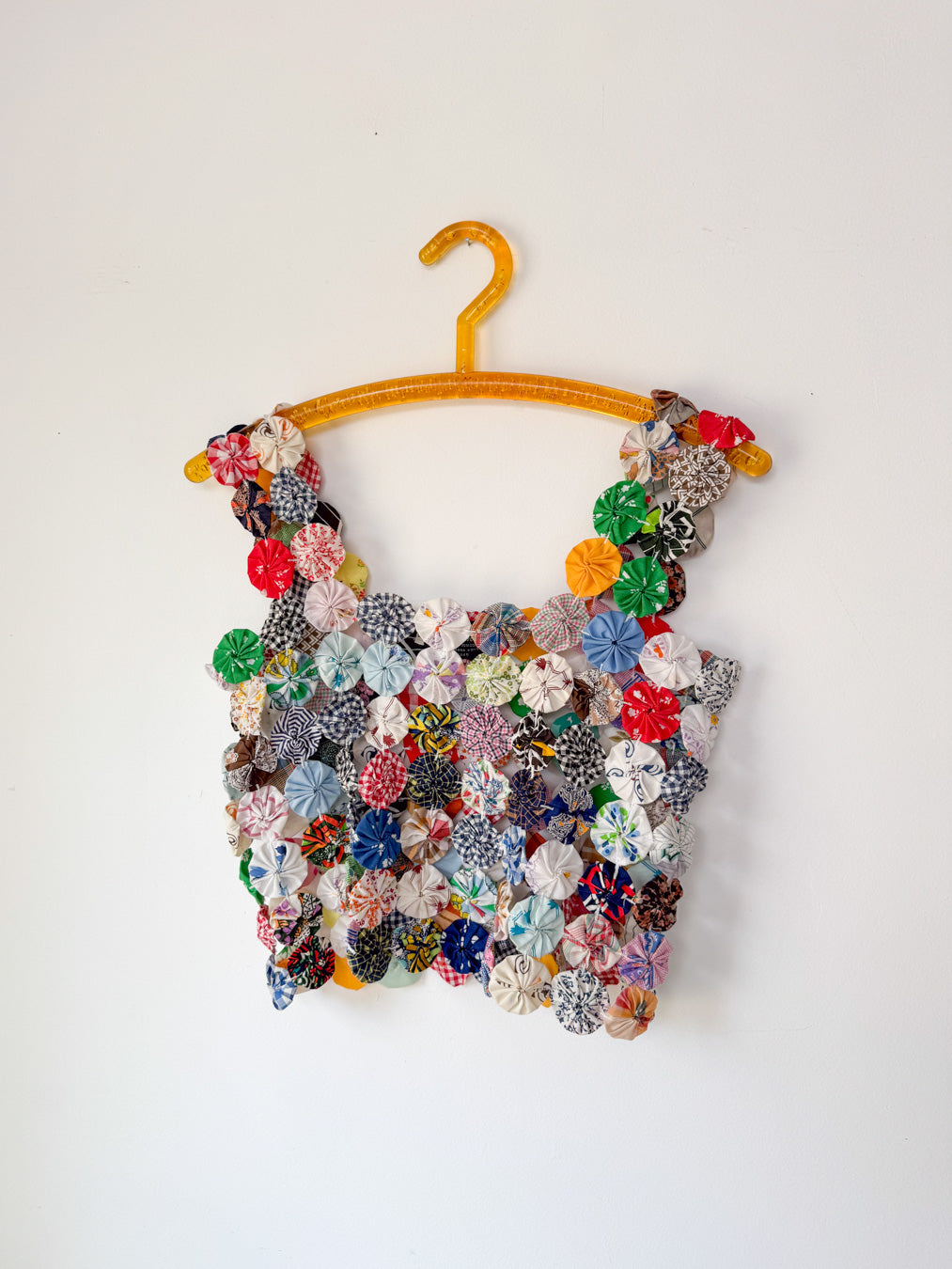 70s Yo-yo Quilt Textile Crop Top