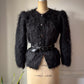 80s Shaggy Black Mohair Puff Sleeve Cardigan Sweater / M
