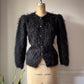 80s Shaggy Black Mohair Puff Sleeve Cardigan Sweater / M
