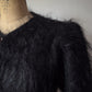 80s Shaggy Black Mohair Puff Sleeve Cardigan Sweater / M