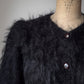 80s Shaggy Black Mohair Puff Sleeve Cardigan Sweater / M