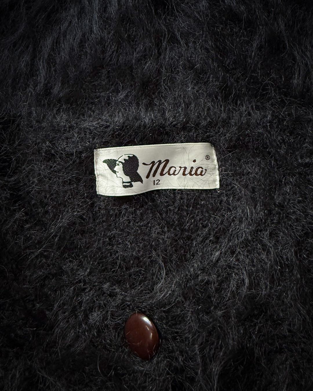 80s Shaggy Black Mohair Puff Sleeve Cardigan Sweater / M