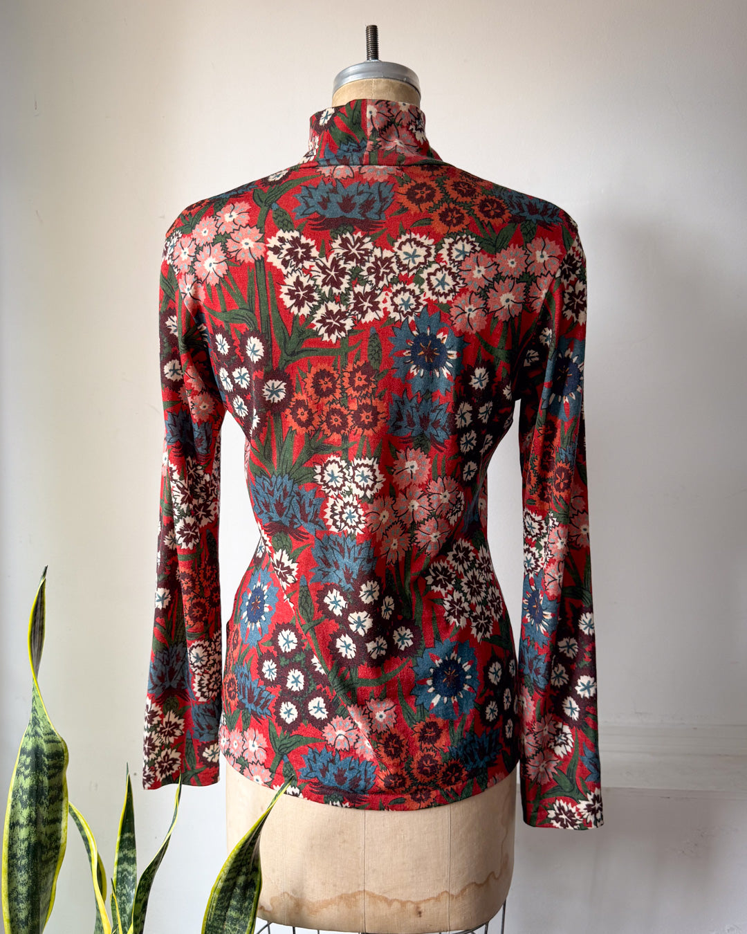 Rare 90s Yohji Yamamoto Floral Wool Turtleneck Sweater / M