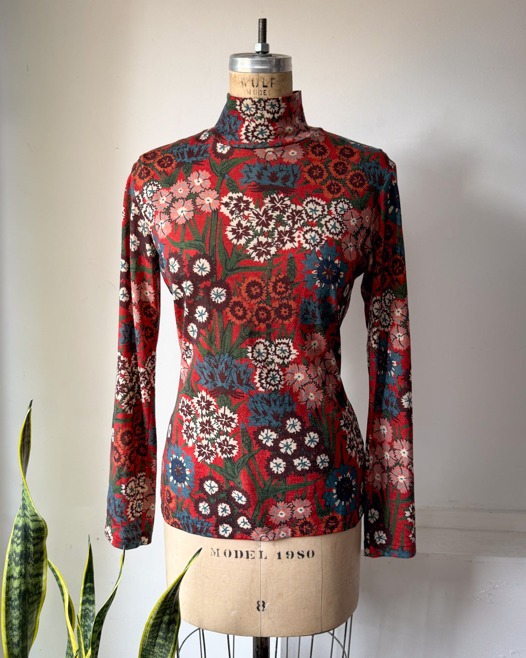 Rare 90s Yohji Yamamoto Floral Wool Turtleneck Sweater / M