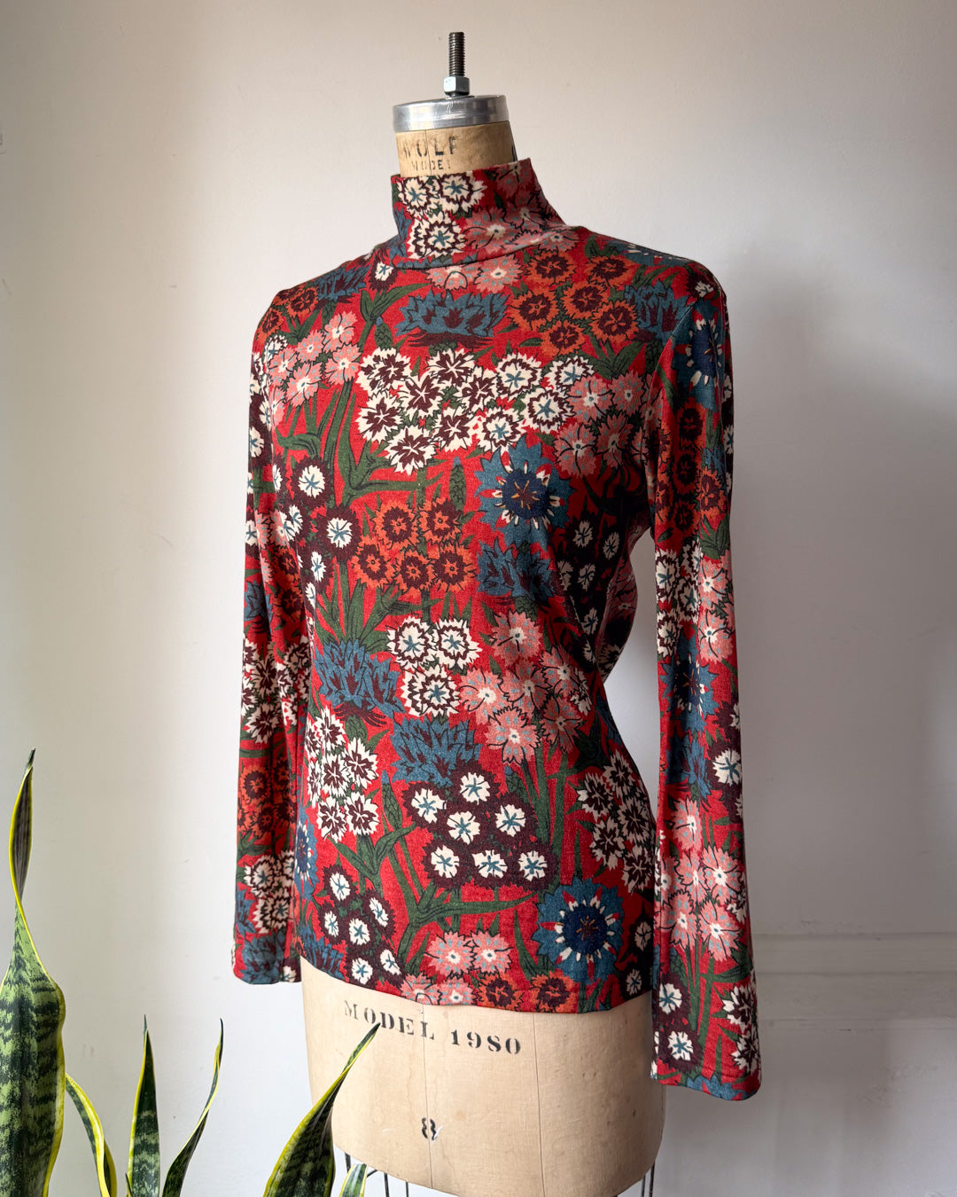 Rare 90s Yohji Yamamoto Floral Wool Turtleneck Sweater / M