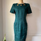 80s Teal Linen Bronze Grommet Cutout Low Back Dress / M