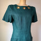80s Teal Linen Bronze Grommet Cutout Low Back Dress / M