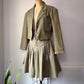 80s Green Cotton Corset Lace Crop Jacket & Skirt Set / S-M