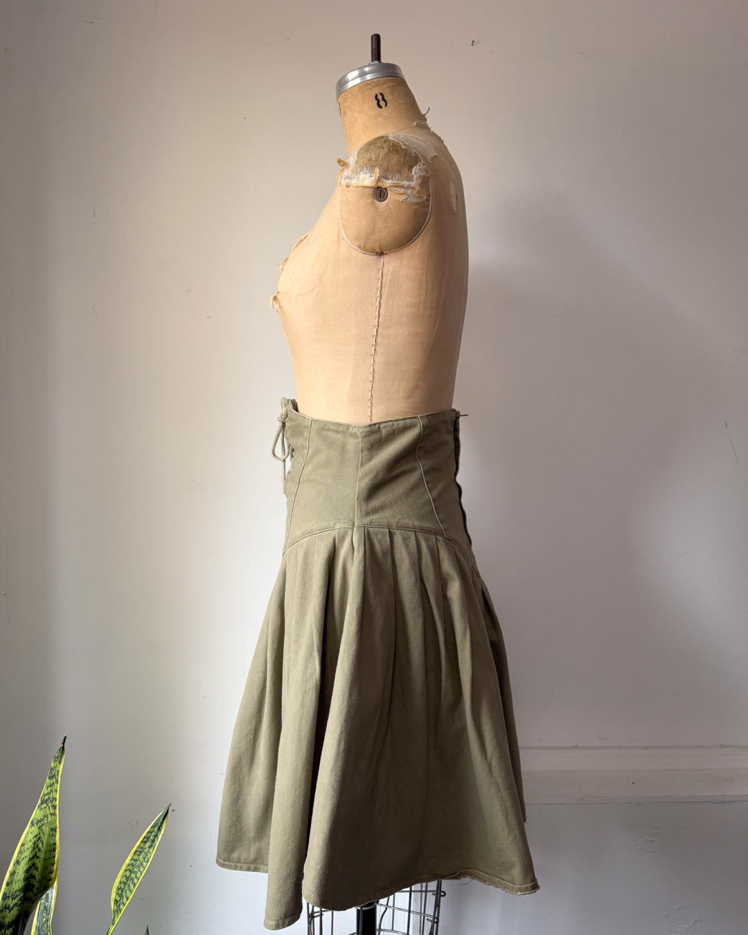 80s Green Cotton Corset Lace Crop Jacket & Skirt Set / S-M
