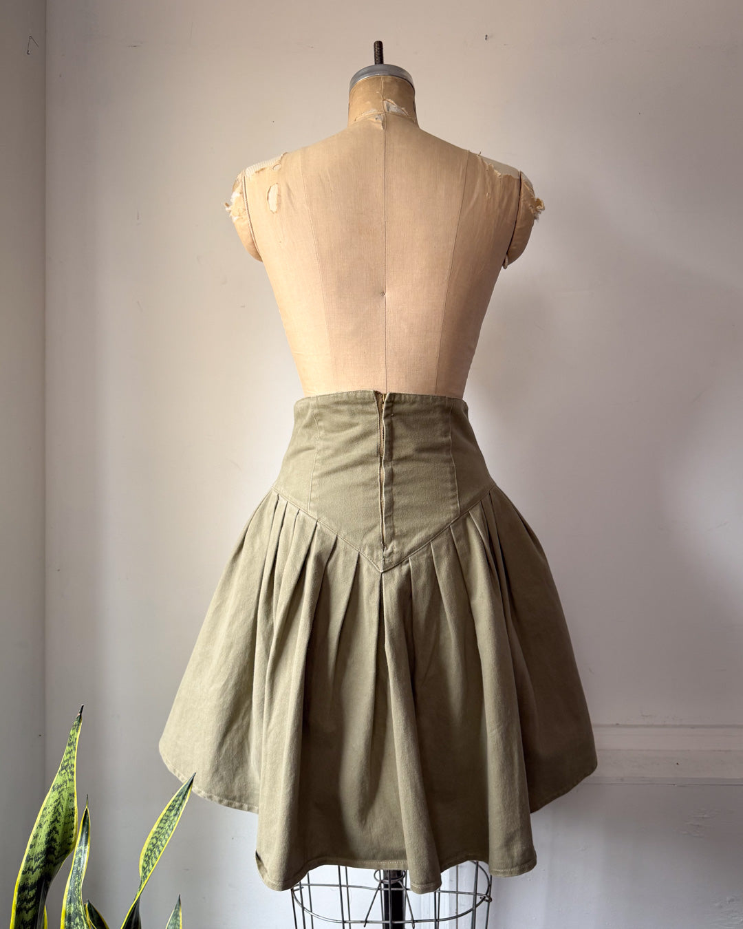 80s Green Cotton Corset Lace Crop Jacket & Skirt Set / S-M