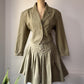 80s Green Cotton Corset Lace Crop Jacket & Skirt Set / S-M