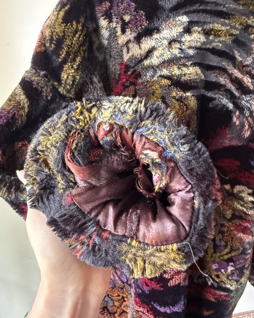80s Donnybrook Dark Floral Faux Fur Coat / OSFM