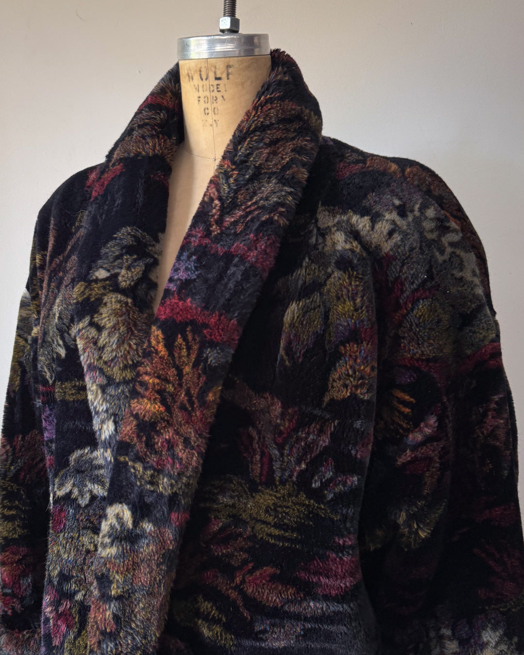 80s Donnybrook Dark Floral Faux Fur Coat / OSFM