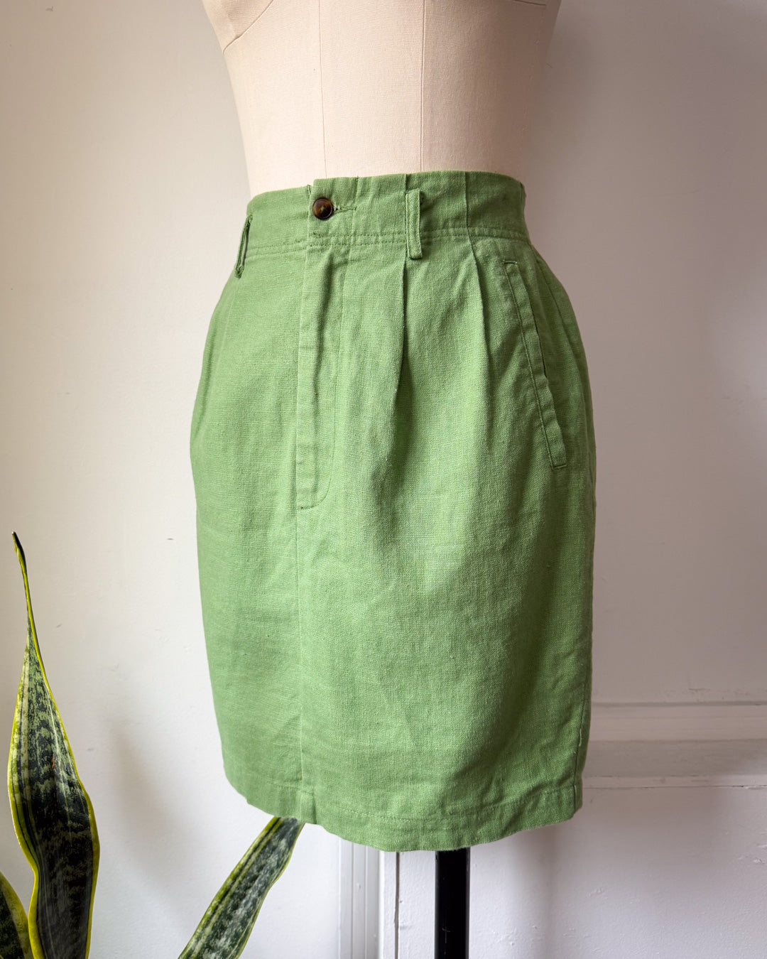 80s Esprit Green Linen Skirt / S