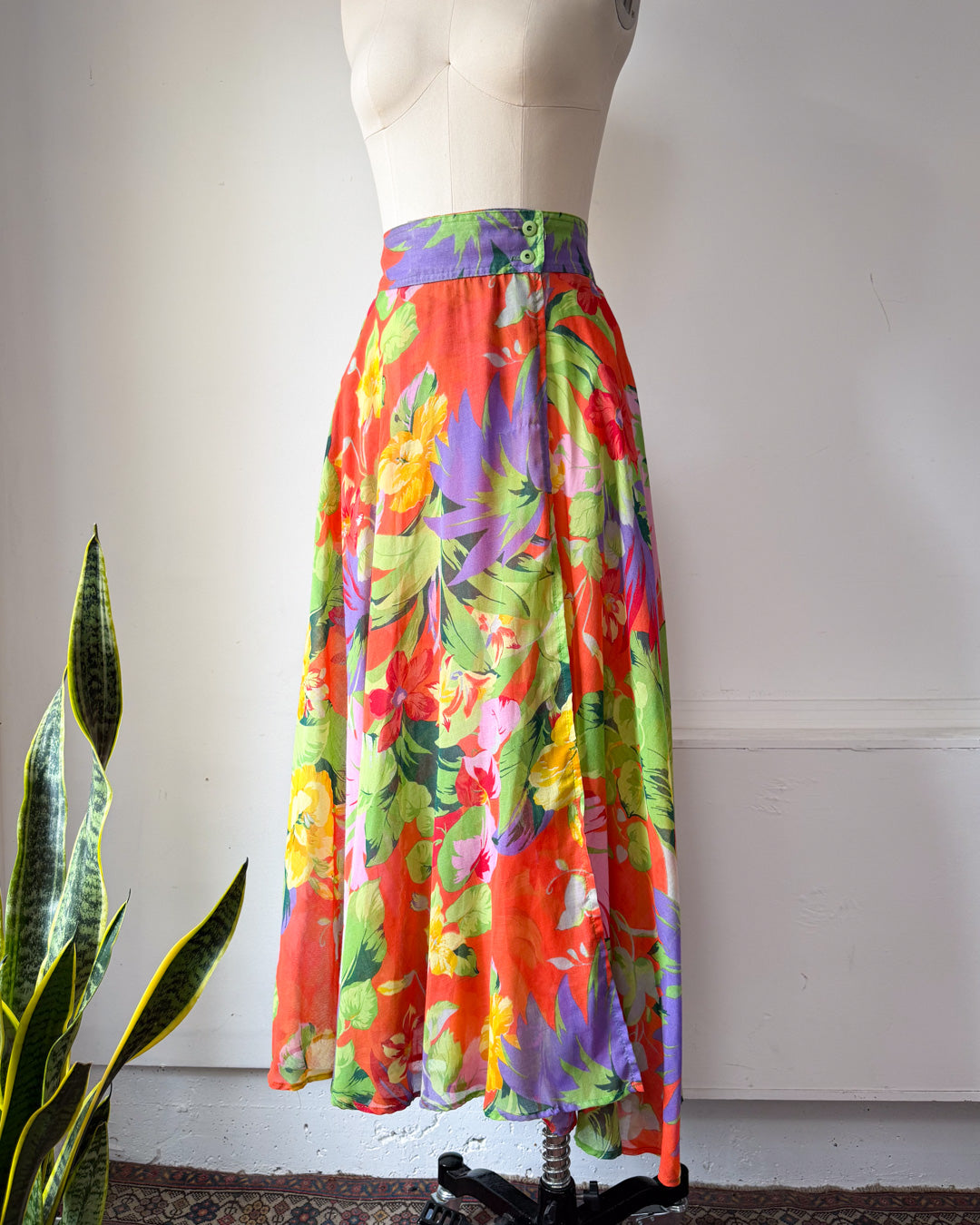 80s Colorful Maxi Wrap Skirt / M
