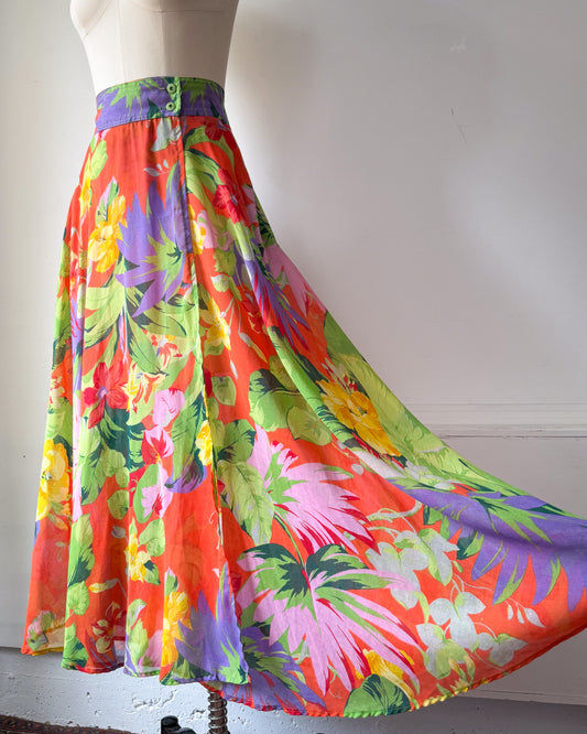 80s Colorful Maxi Wrap Skirt / M