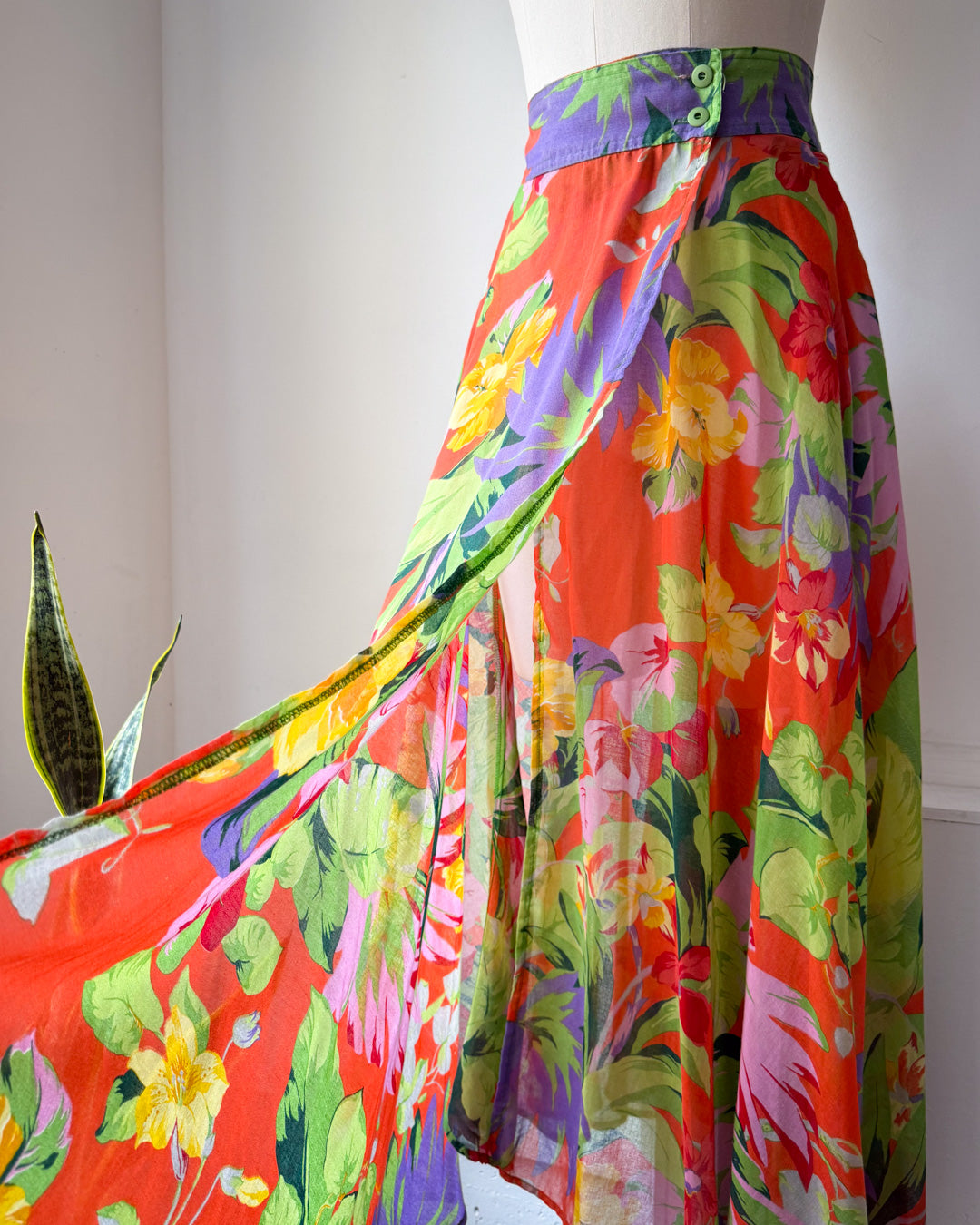 80s Colorful Maxi Wrap Skirt / M