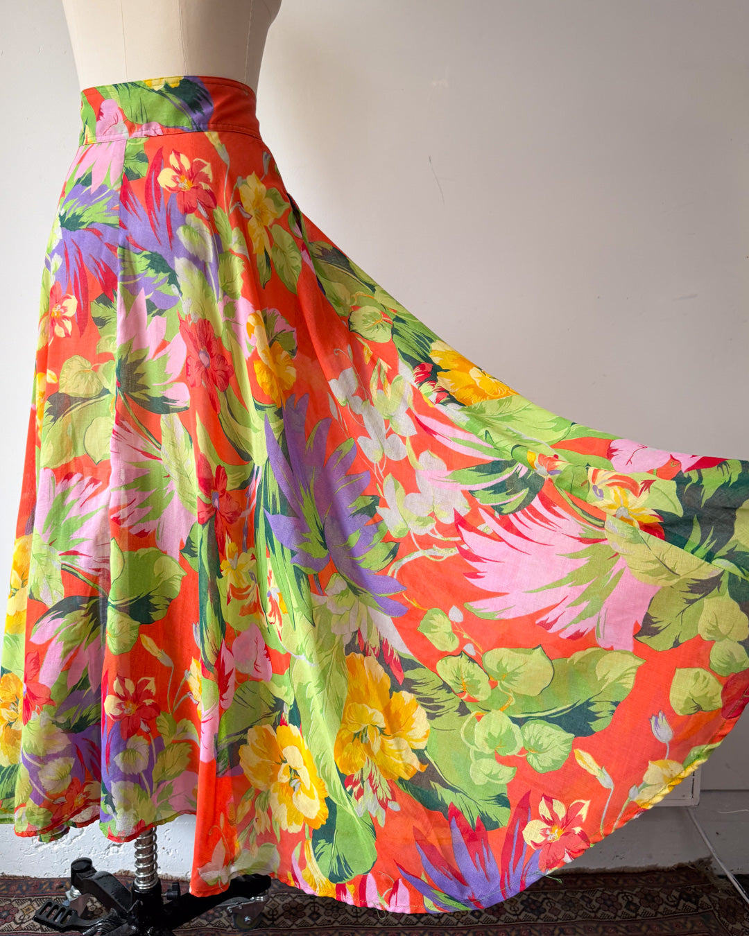 80s Colorful Maxi Wrap Skirt / M