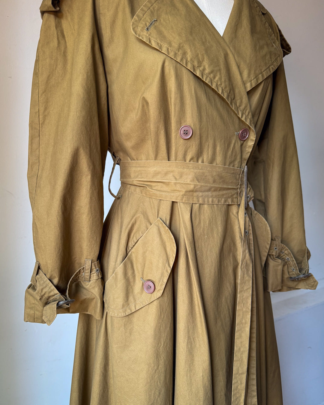 80s Norma Kamali Cotton Full Skirt Trench / XS-S