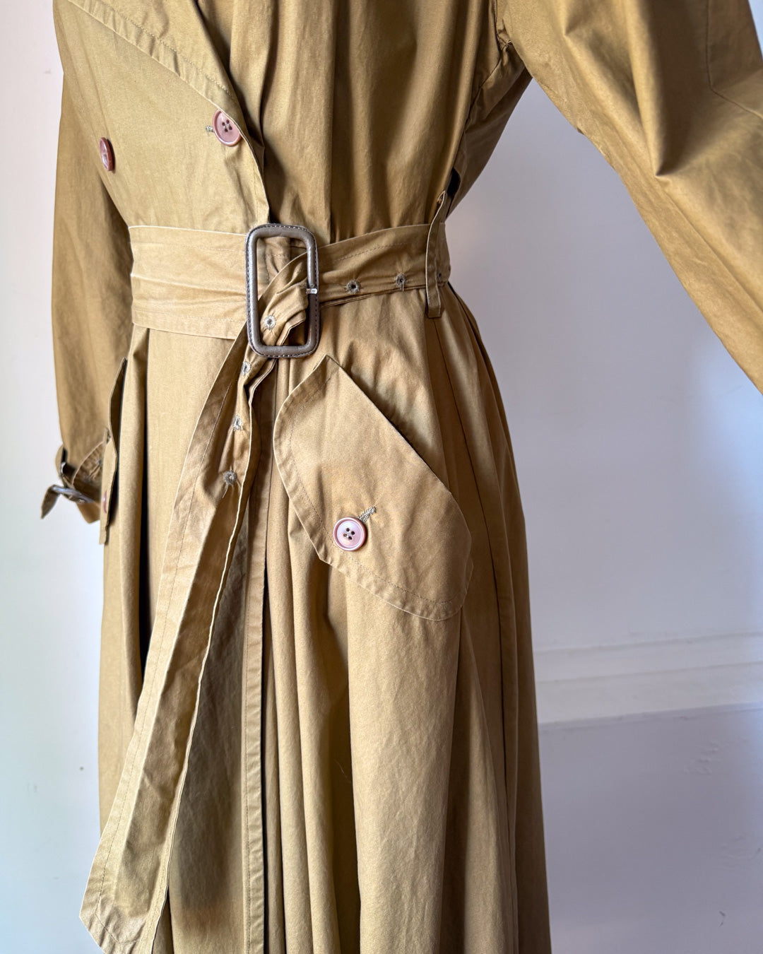 80s Norma Kamali Cotton Full Skirt Trench / XS-S