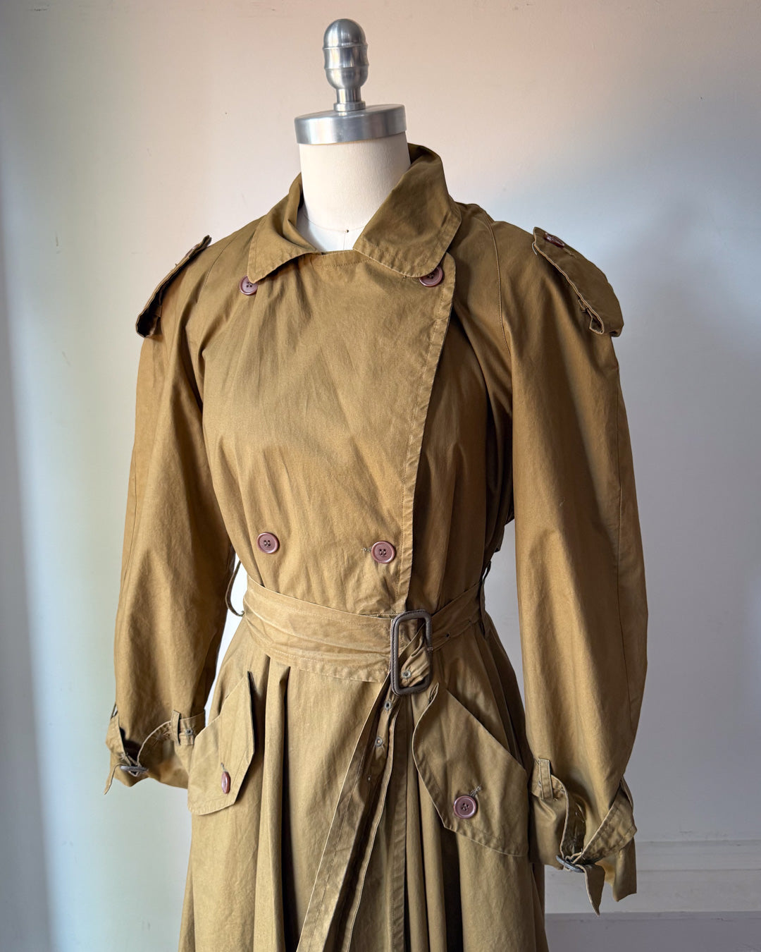 80s Norma Kamali Cotton Full Skirt Trench / XS-S