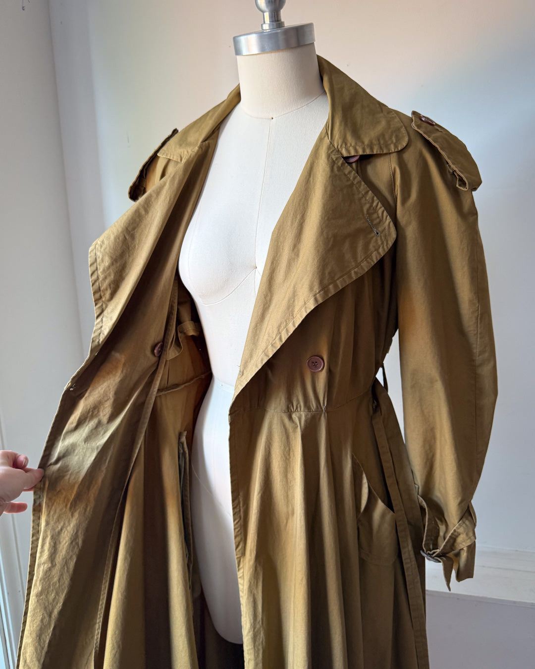 80s Norma Kamali Cotton Full Skirt Trench / XS-S