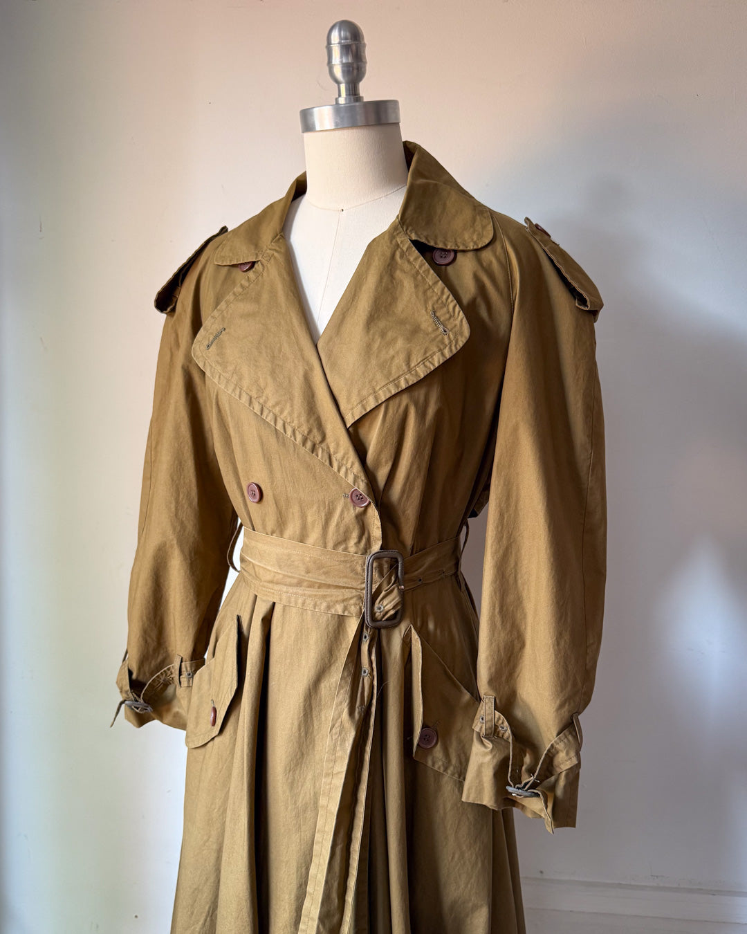 80s Norma Kamali Cotton Full Skirt Trench / XS-S