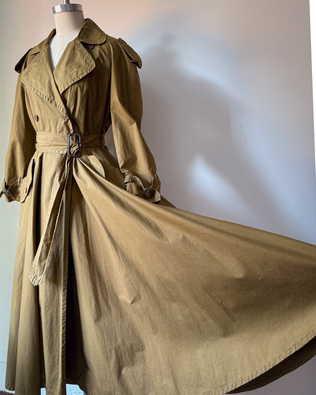 80s Norma Kamali Cotton Full Skirt Trench / XS-S