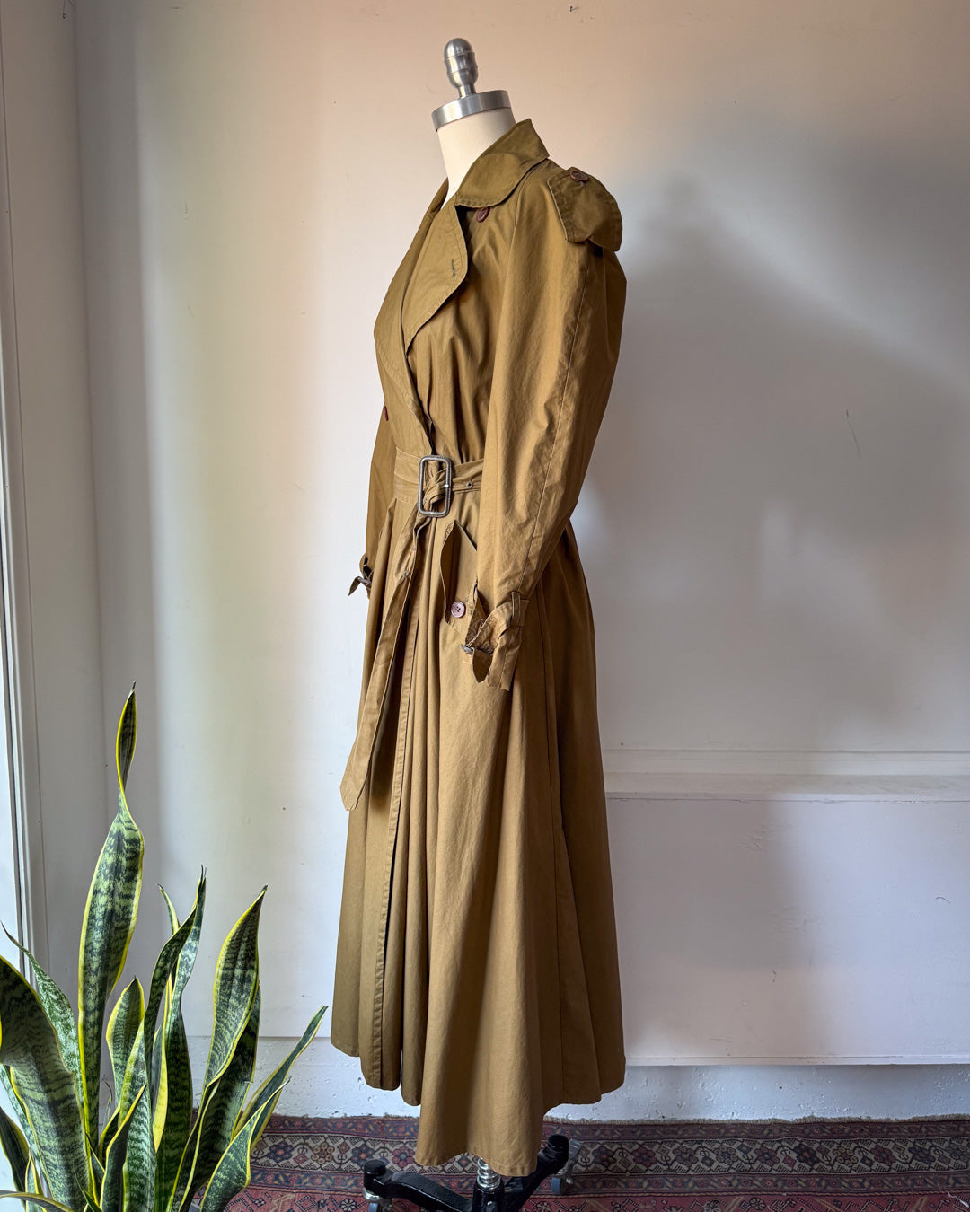 80s Norma Kamali Cotton Full Skirt Trench / XS-S