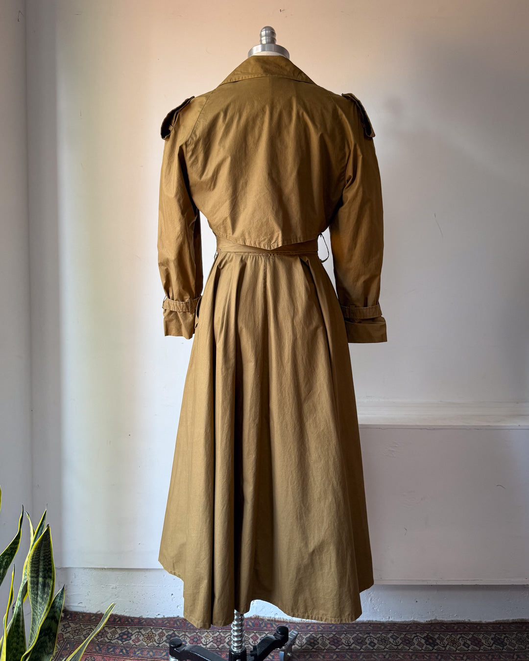 80s Norma Kamali Cotton Full Skirt Trench / XS-S