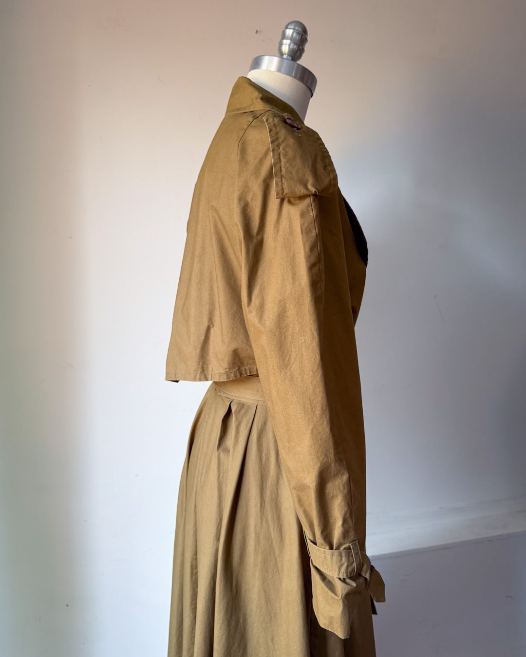 80s Norma Kamali Cotton Full Skirt Trench / XS-S