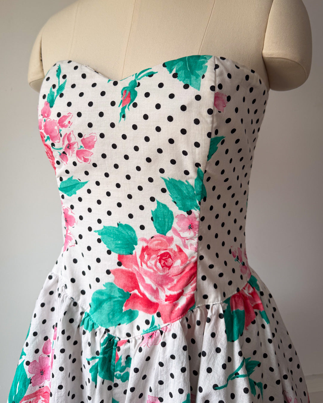 80s Tiered Cotton Strapless Dress / M