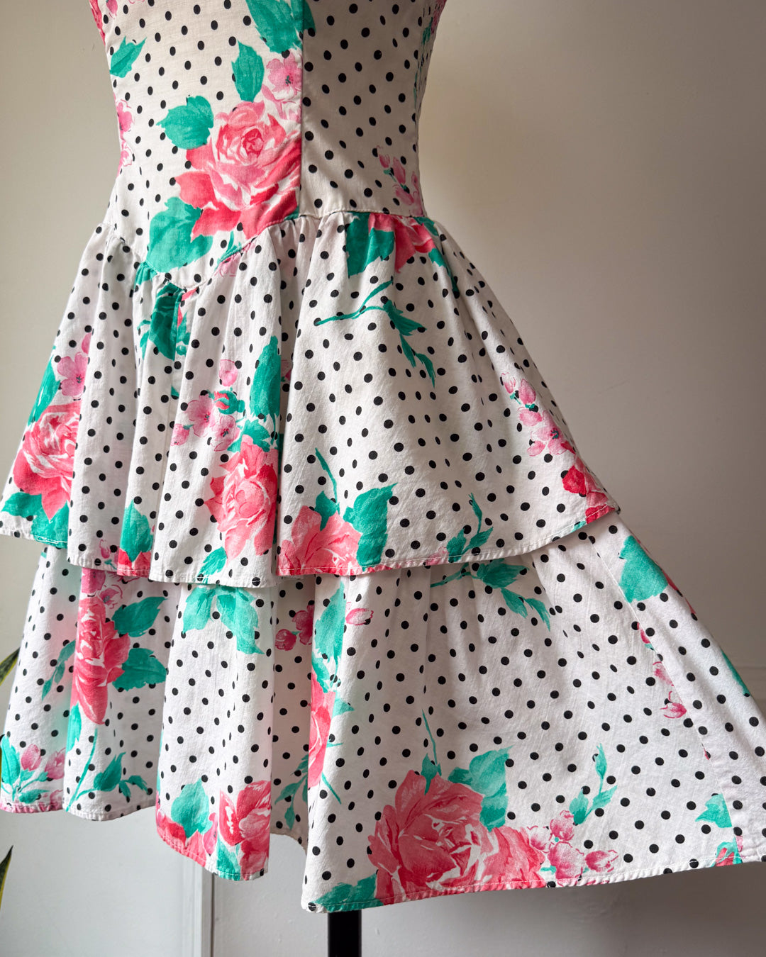 80s Tiered Cotton Strapless Dress / M