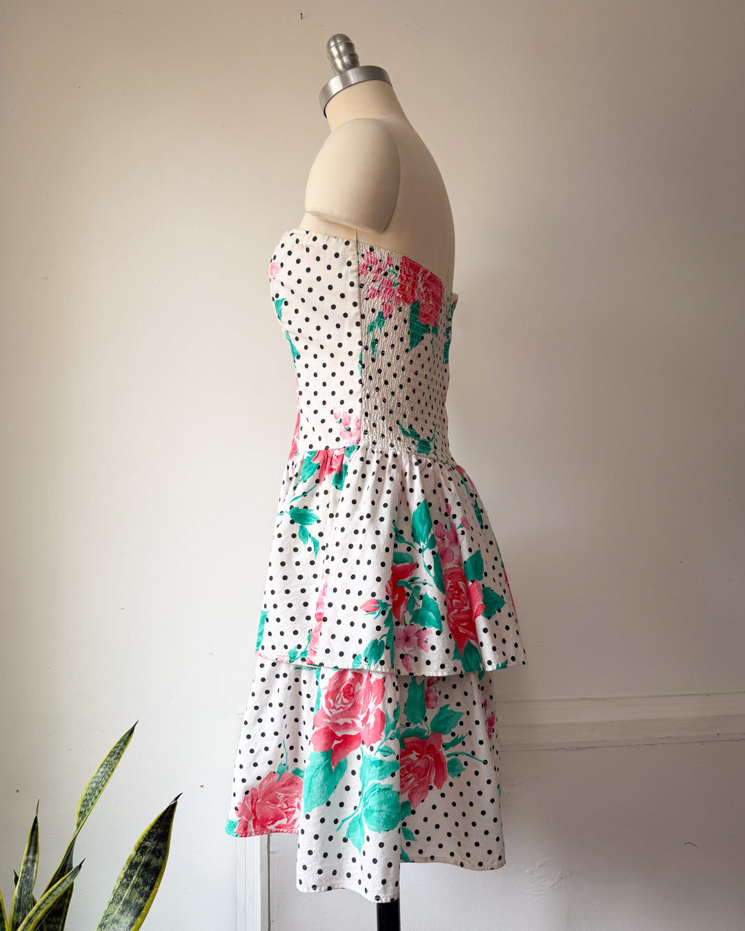 80s Tiered Cotton Strapless Dress / M