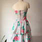 80s Tiered Cotton Strapless Dress / M