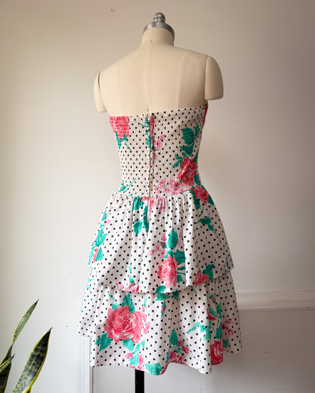 80s Tiered Cotton Strapless Dress / M