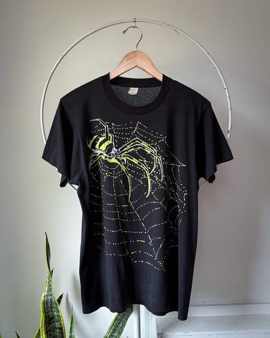 80s Glow in the Dark Spider Web Graphic T-Shirt / M