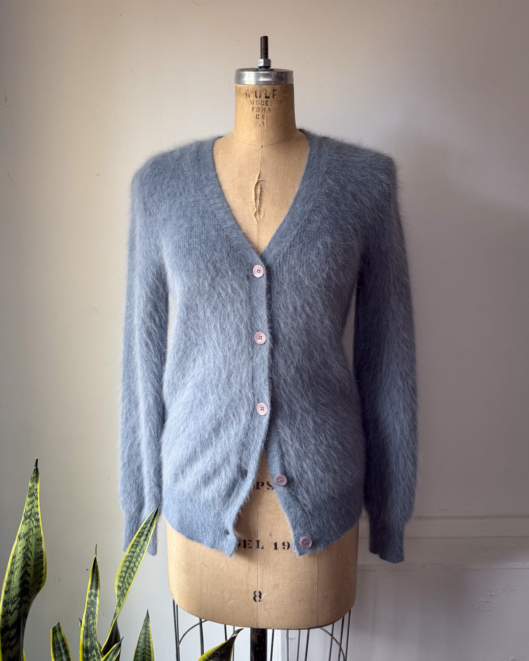90s Dusty Blue Angora Cardigan / S