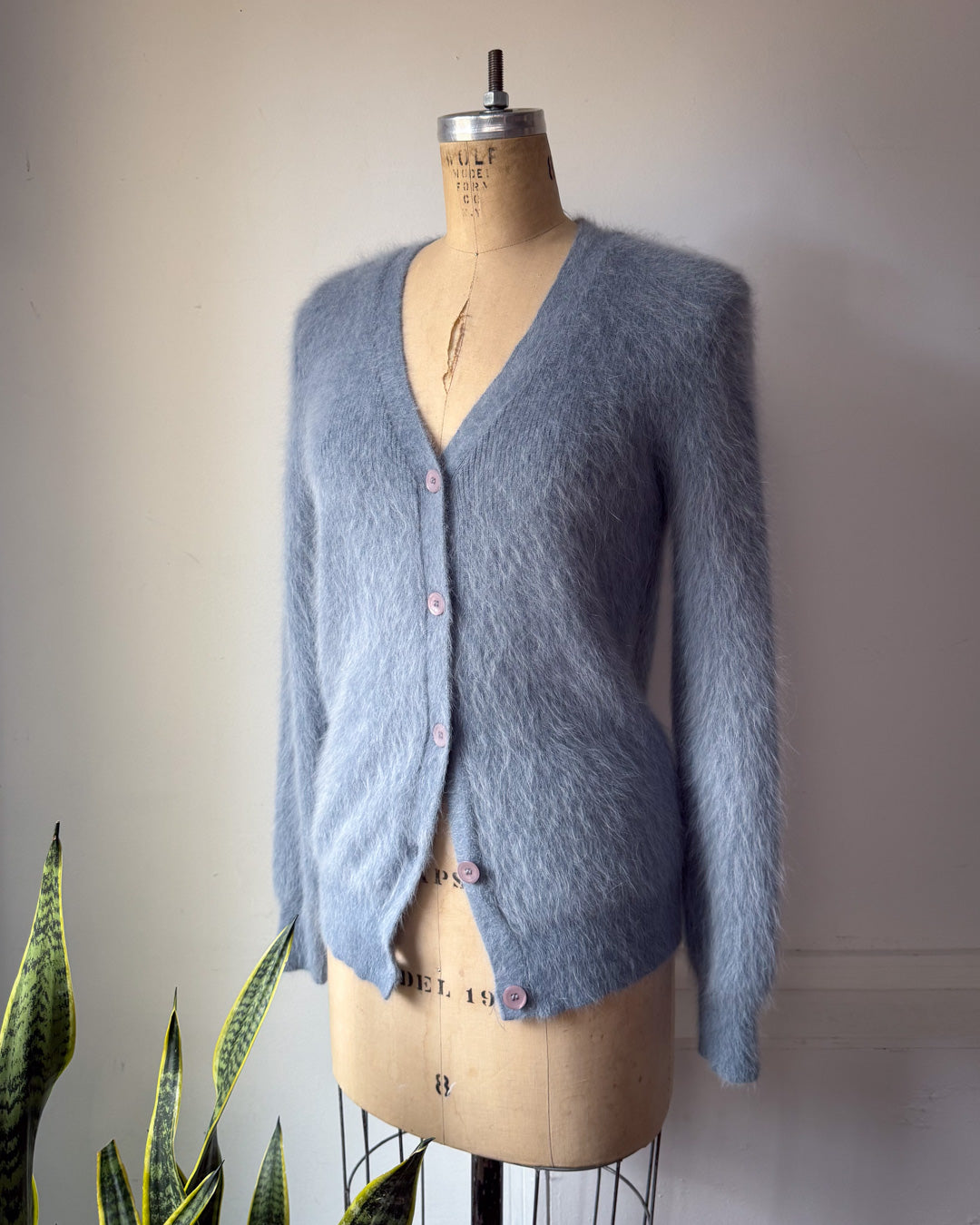90s Dusty Blue Angora Cardigan / S