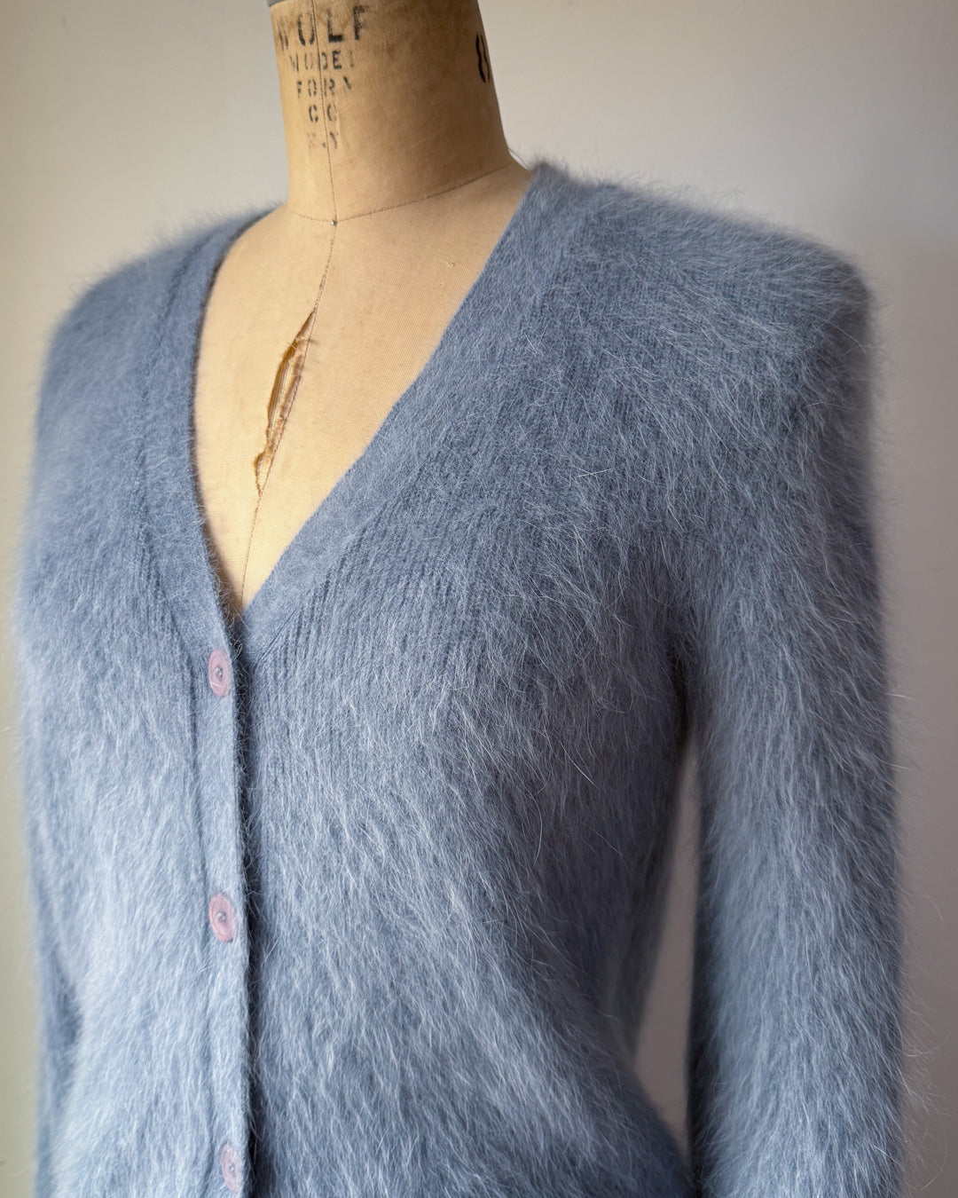 90s Dusty Blue Angora Cardigan / S